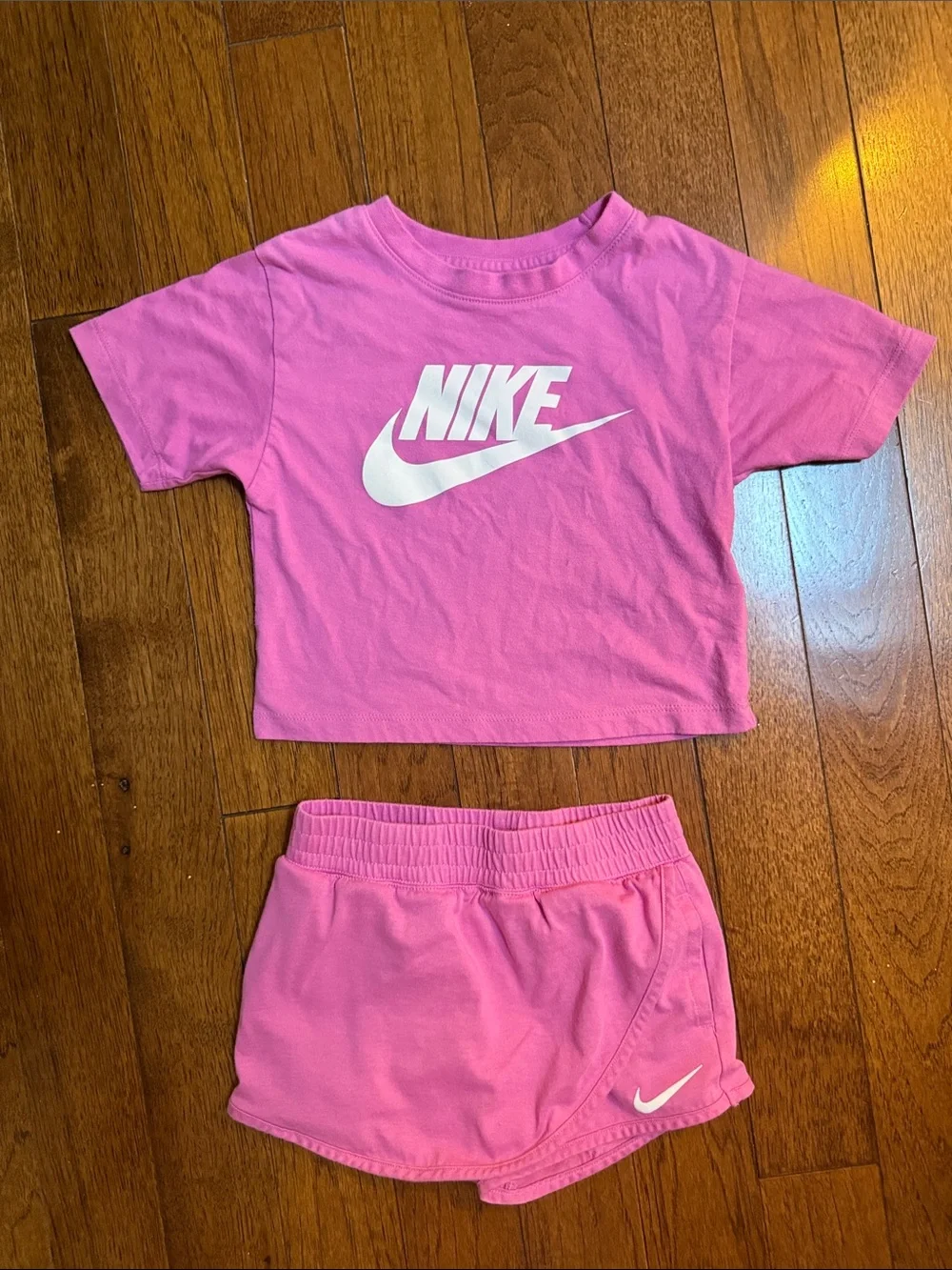 Nike Pink Girls' Tee & Skort Set - White Logo